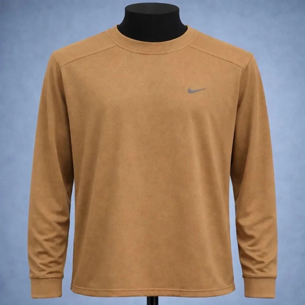 Vintage Y2K Nike Long Sleeve Embroidered Swoosh Shirt XXL 2XL Brown